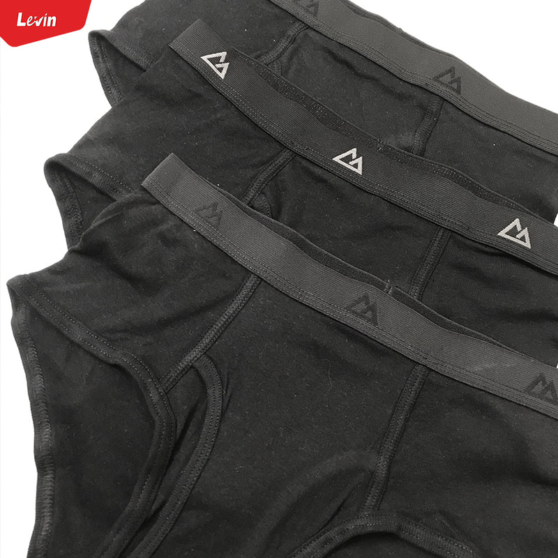 5 PC Pack Men's Solid Black Cotton Mid Rise Brief Underwear