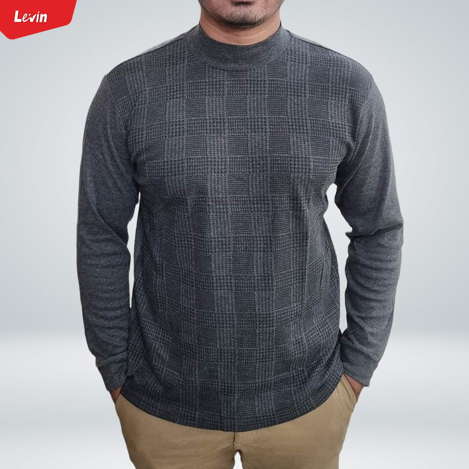 Mens Knit Cotton Mock Neck Long Sleeve Loose Fit Sweatshirt