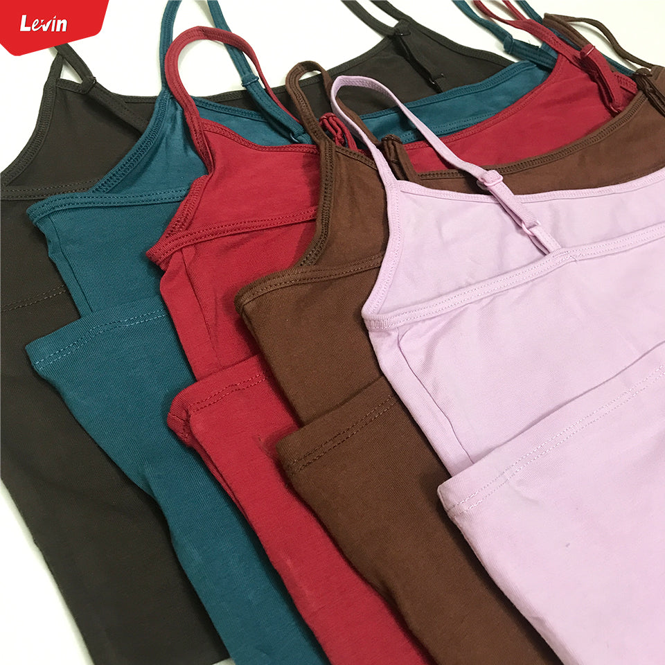 Women's Cotton Scoop Neck Adjustable Spaghetti Strap Color Full Cami Tank Tops