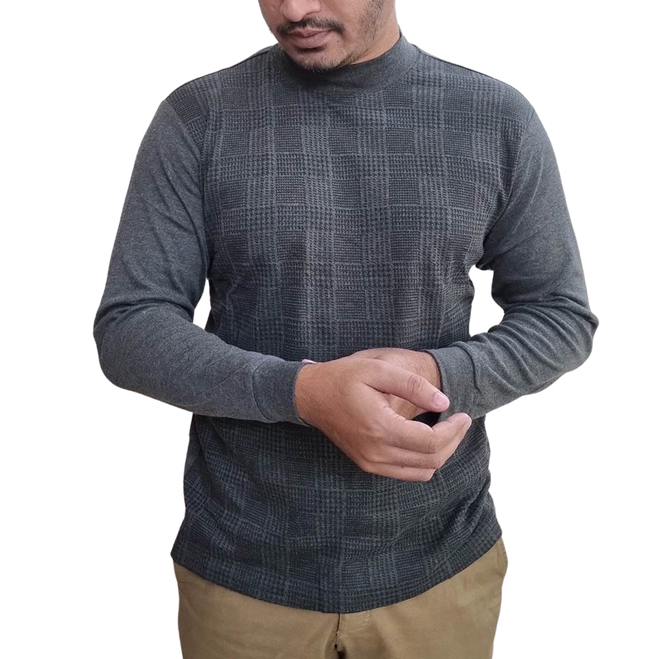 Mens Knit Cotton Mock Neck Long Sleeve Loose Fit Sweatshirt