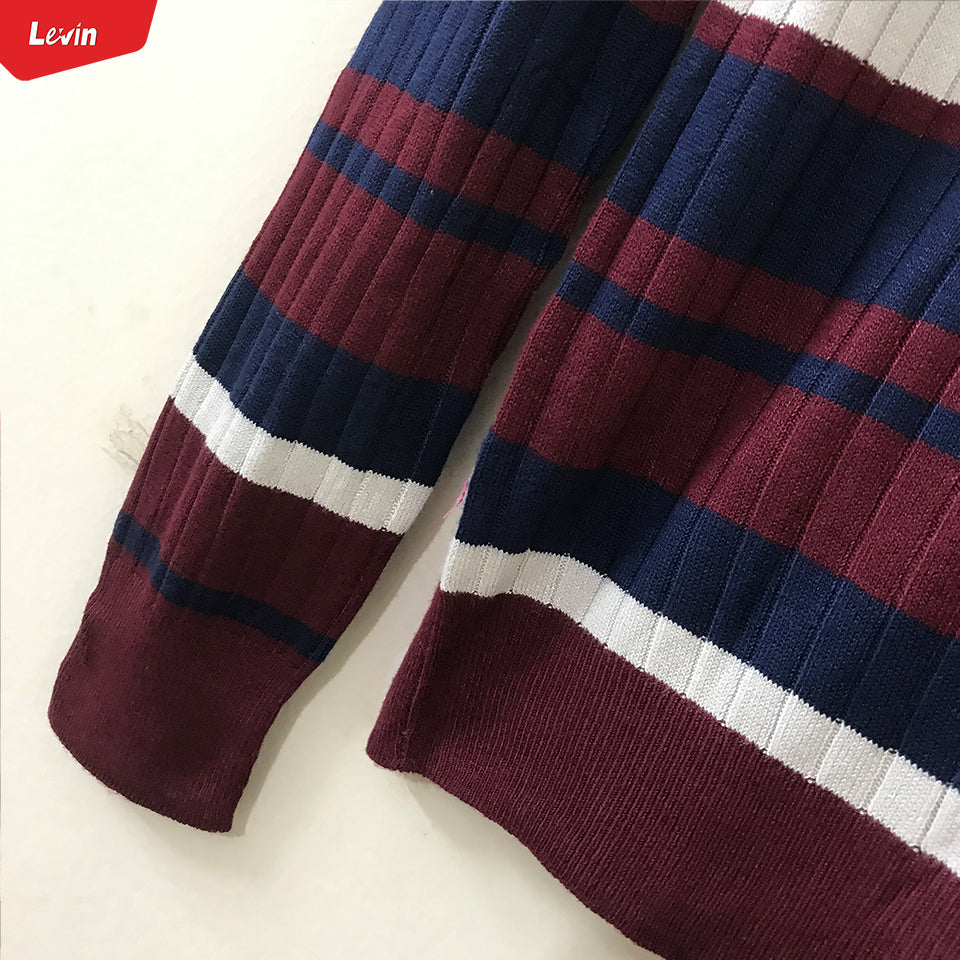 Womens Knitted Long Sleeve Striped Crew Neck Sweater Pullover Jumpers