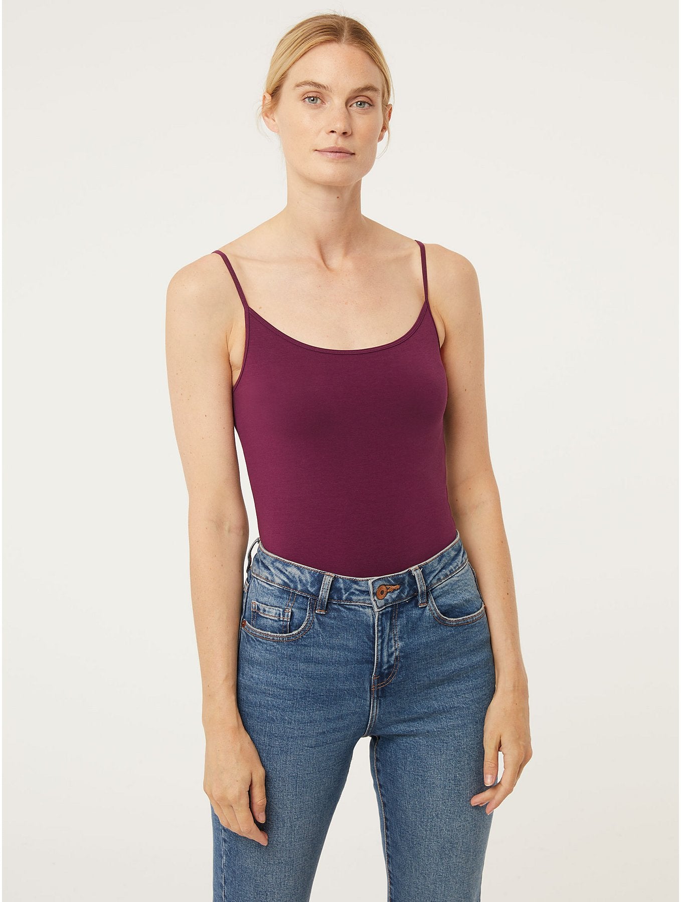 Women's Cotton Scoop Neck Adjustable Spaghetti Strap Color Full Cami Tank Tops