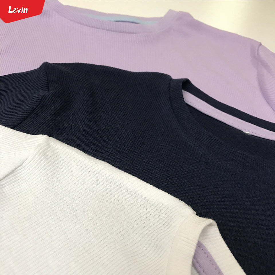 Girls Cotton Ribbed Round Neck Long Sleeve Solid T-Shirts