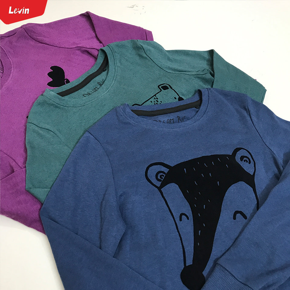 Kids Cotton Round Neck Ribbed Cuffed Long Sleeve Sweatshirt T-Shirt