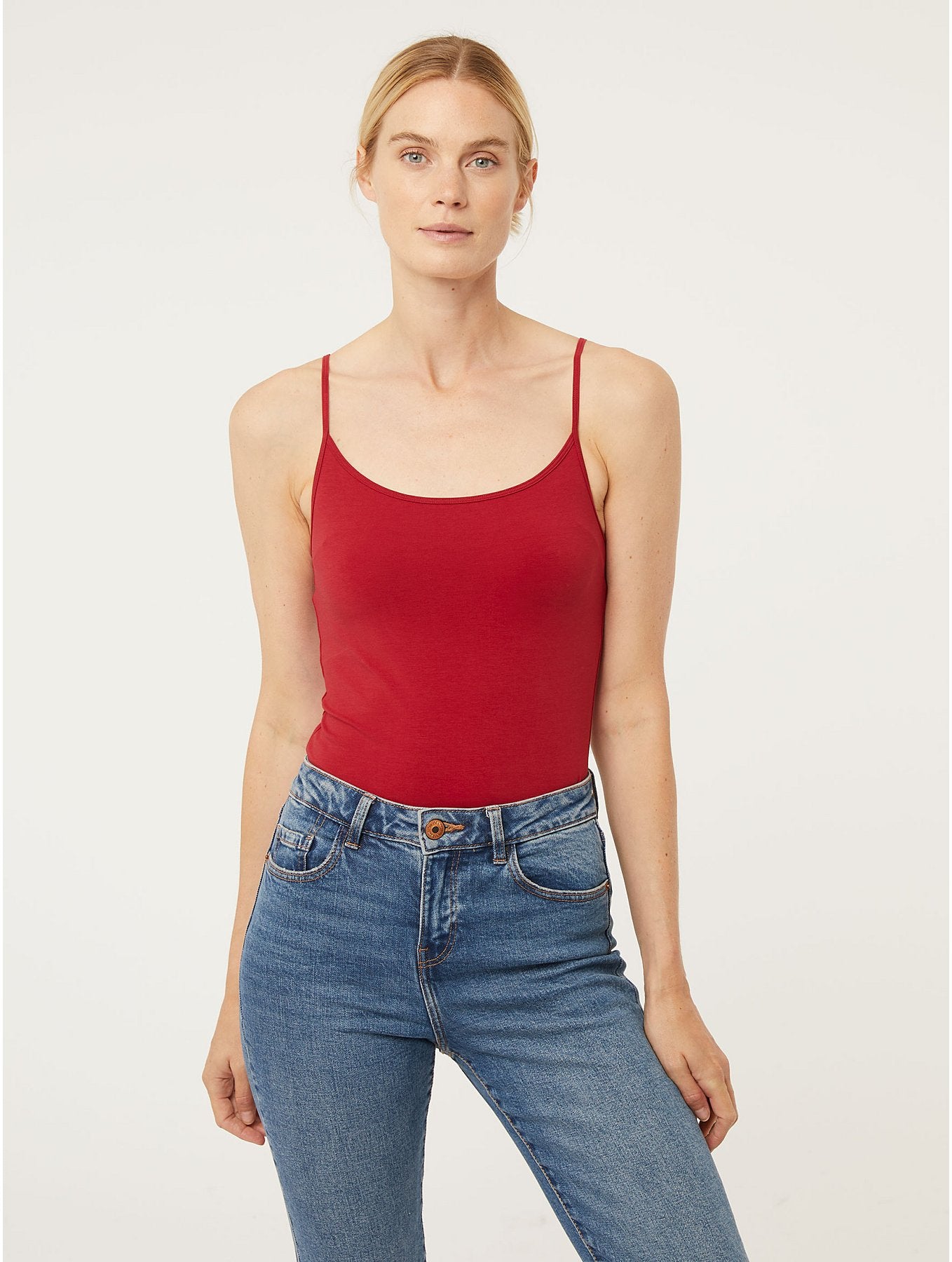 Women's Cotton Scoop Neck Adjustable Spaghetti Strap Color Full Cami Tank Tops