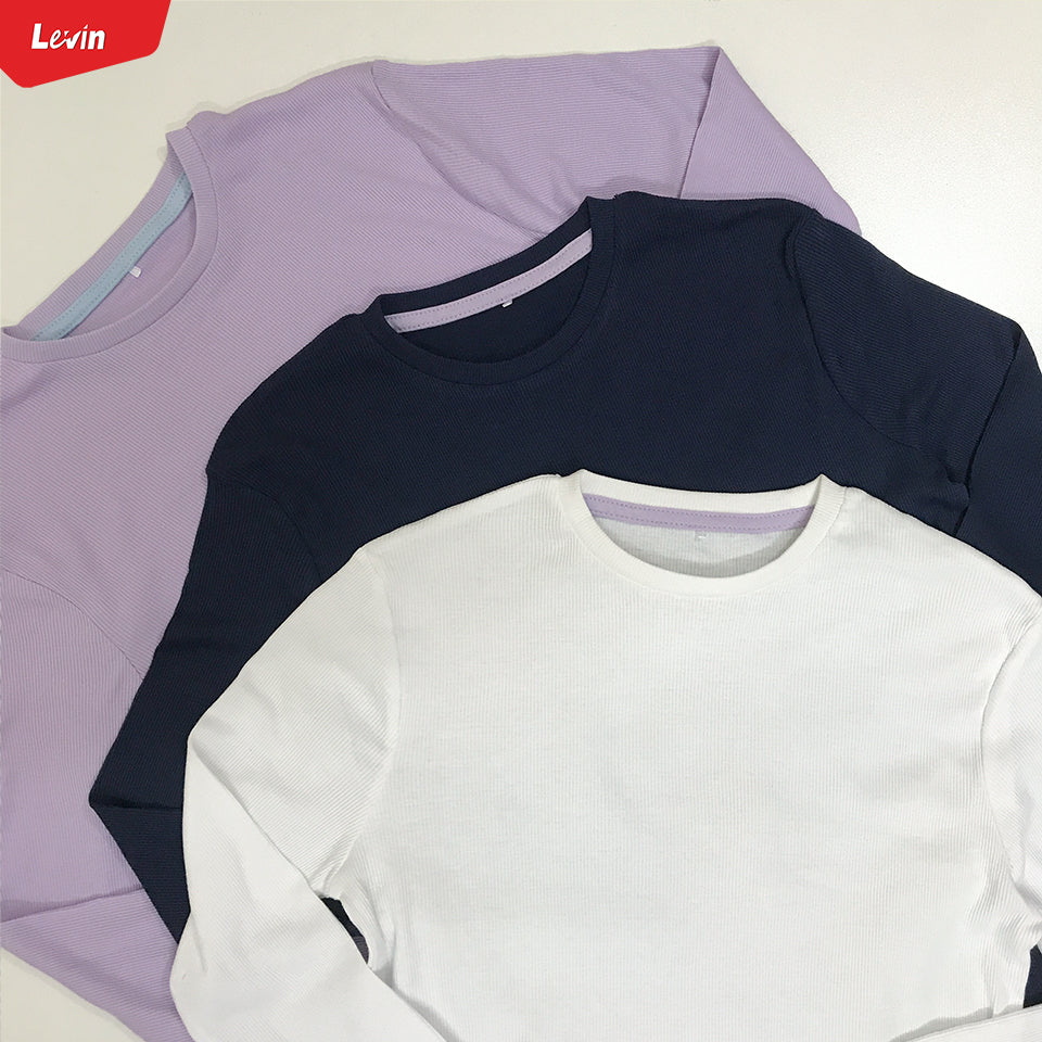 Girls Cotton Ribbed Round Neck Long Sleeve Solid T-Shirts