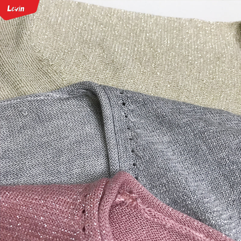 Womens V Neck Long Sleeve Metallic Shimmer Knitted Jumper Tops