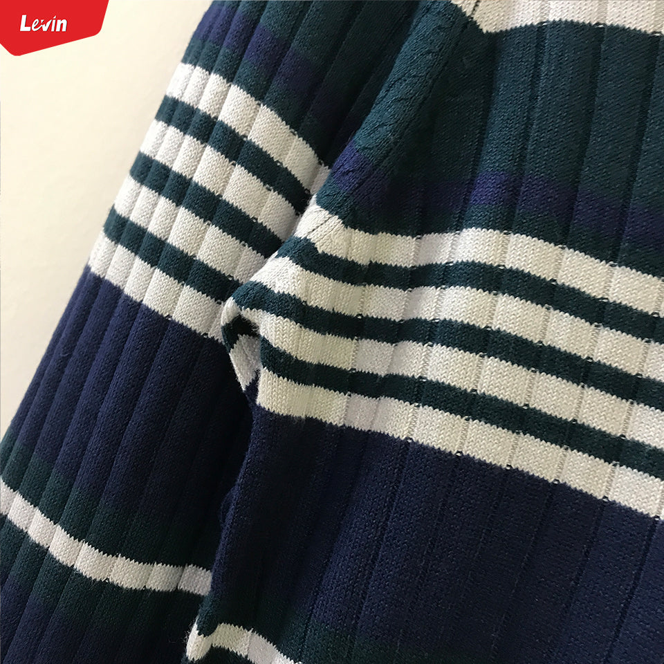 Womens Knitted Long Sleeve Striped Crew Neck Sweater Pullover Jumpers