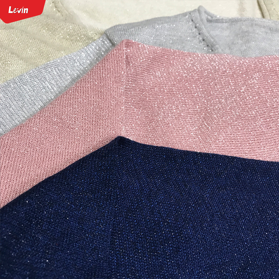 Womens V Neck Long Sleeve Metallic Shimmer Knitted Jumper Tops