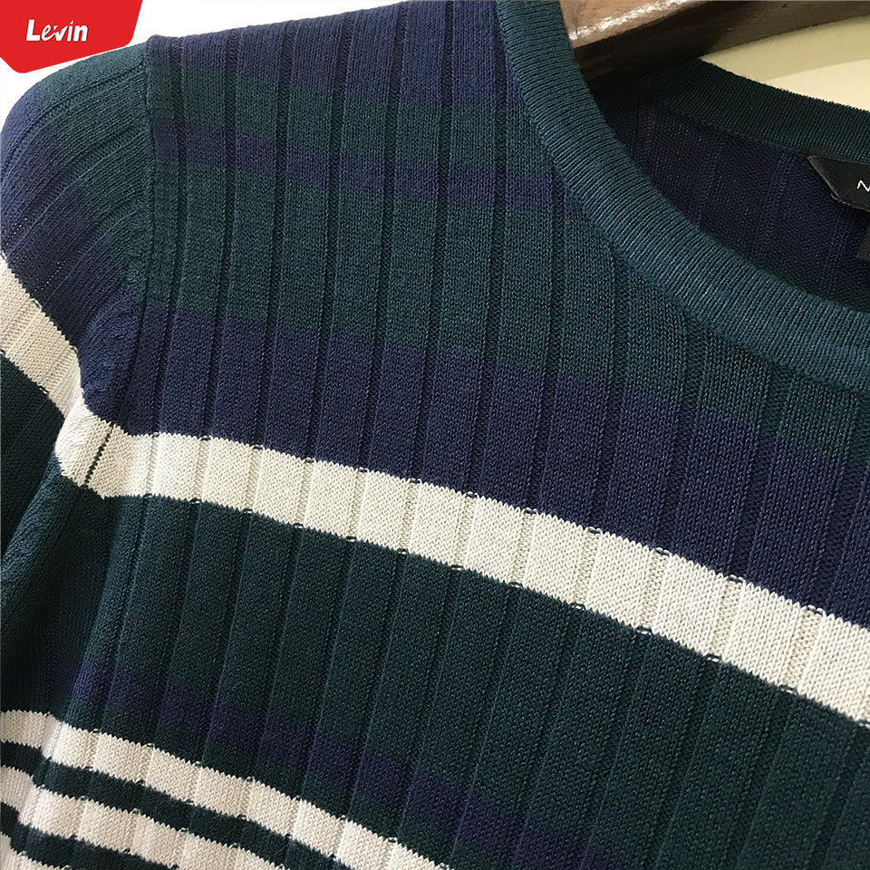 Womens Knitted Long Sleeve Striped Crew Neck Sweater Pullover Jumpers