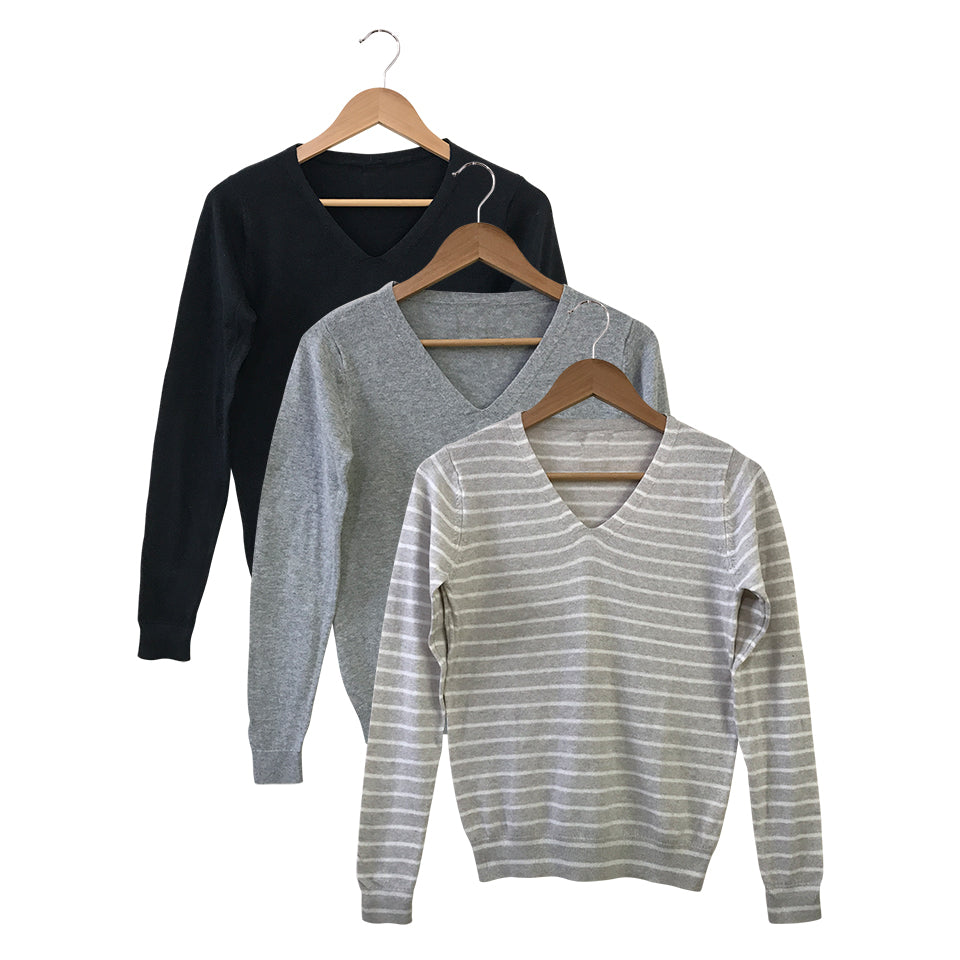 Womens Knitted Long Sleeve V-Neck Sweater Pullover Tops Jumpers