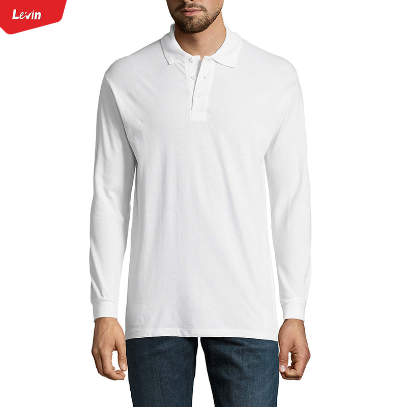 Mens Long Sleeve Pique Polo Cotton T-Shirt