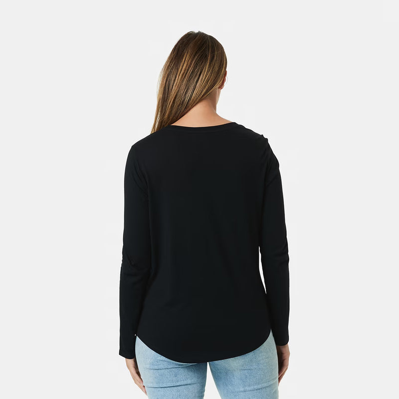 Womens Long Sleeve Round Neck Ribbed Neckline Cotton T Shirt