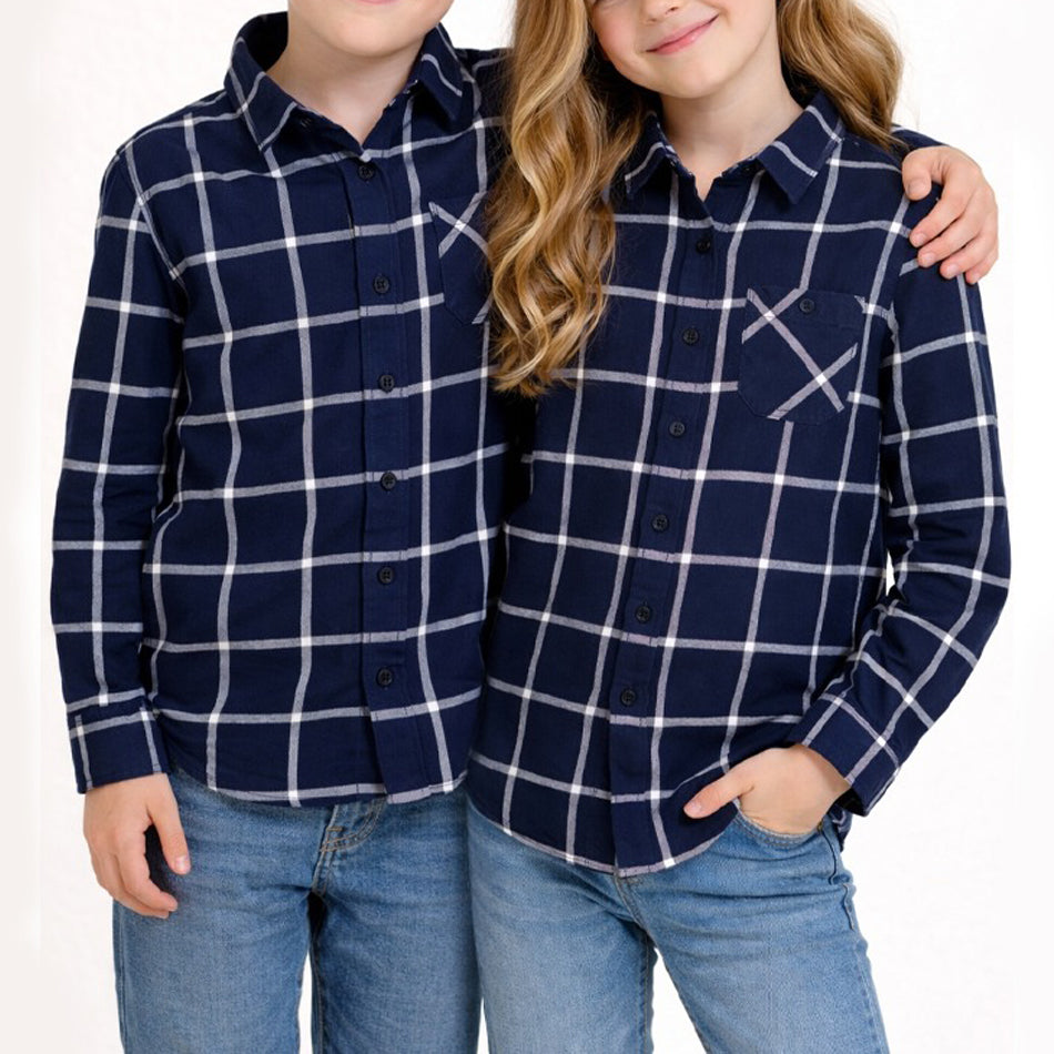 Kids Unisex Check Flannel Shirt with Chest Pocket