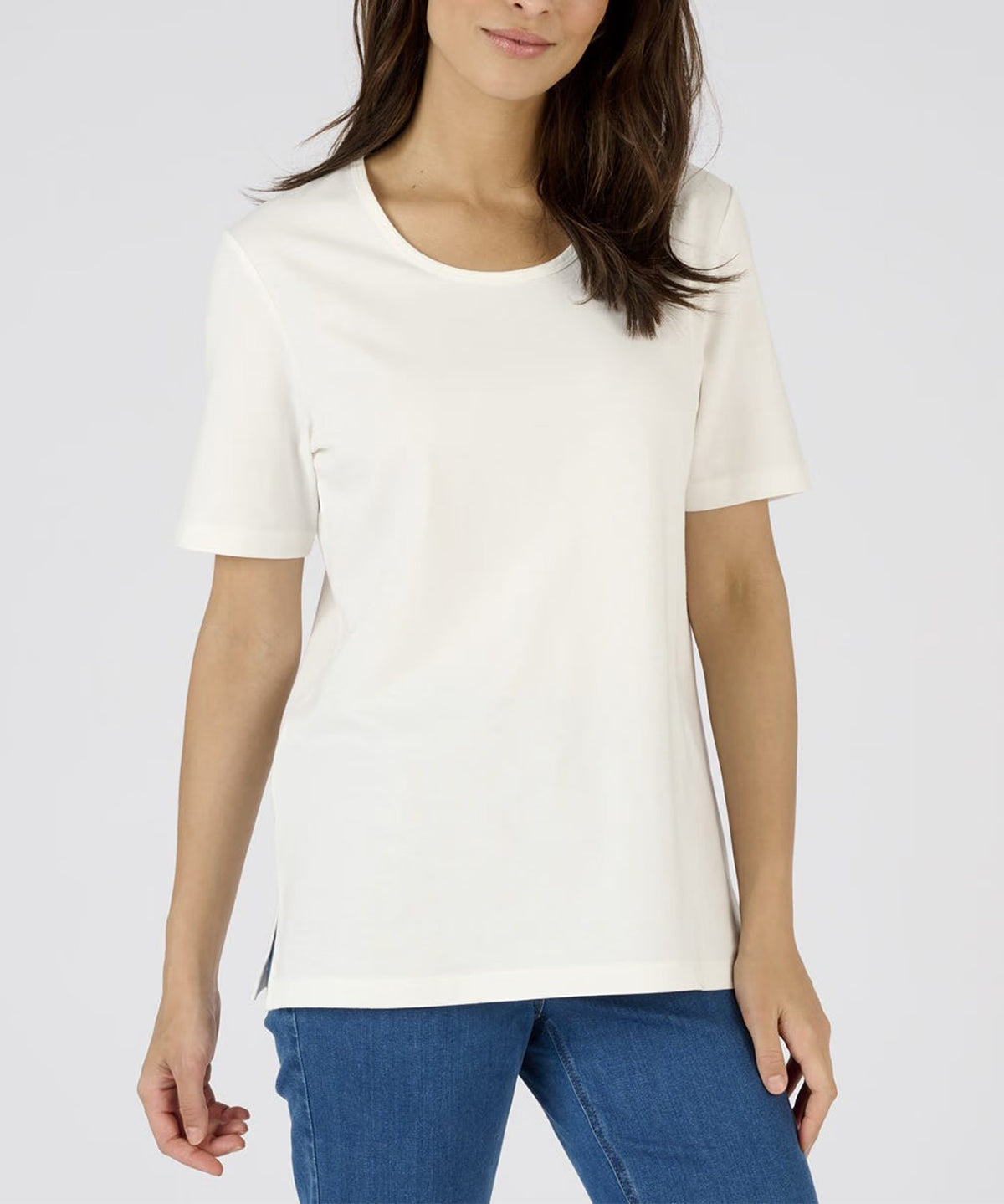 Womens Side Slit Scoop Neck Cotton T-Shirt