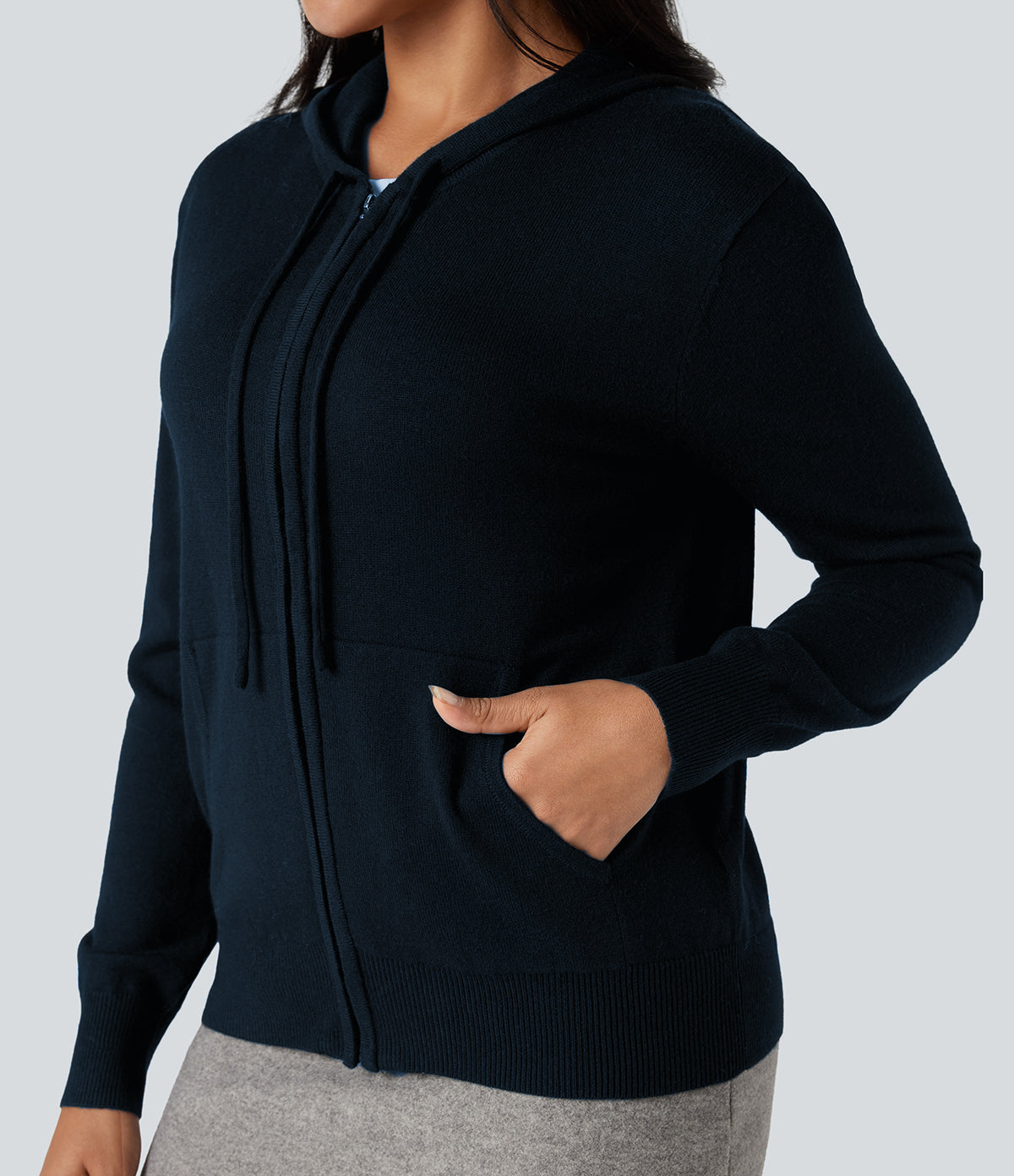 Womens Soft Knit Zip-Up Full Sleeve Sweater Hoodie with Pockets