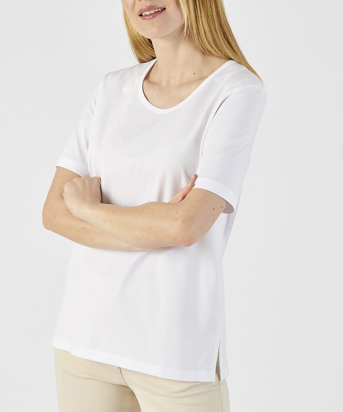 Womens Side Slit Scoop Neck Cotton T-Shirt