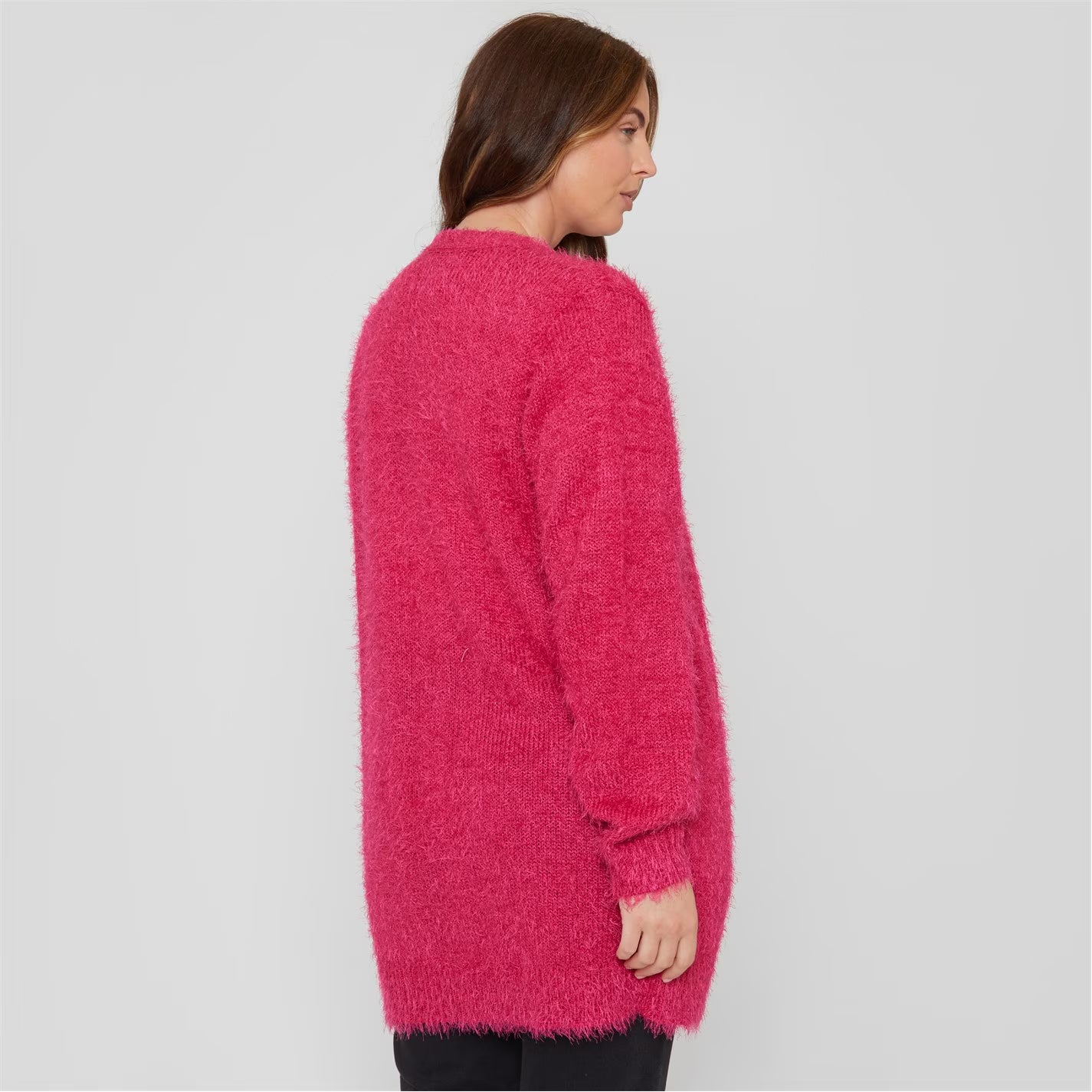 Womens Long Sleeve Round Neck Fluffy Cardigan