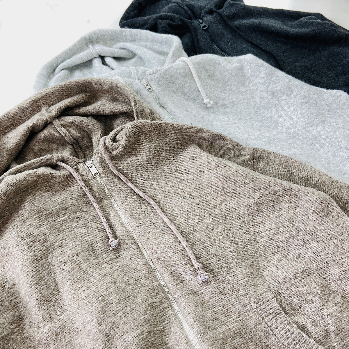 Womens Wool Blend Zip-Up Hoodie with Pockets