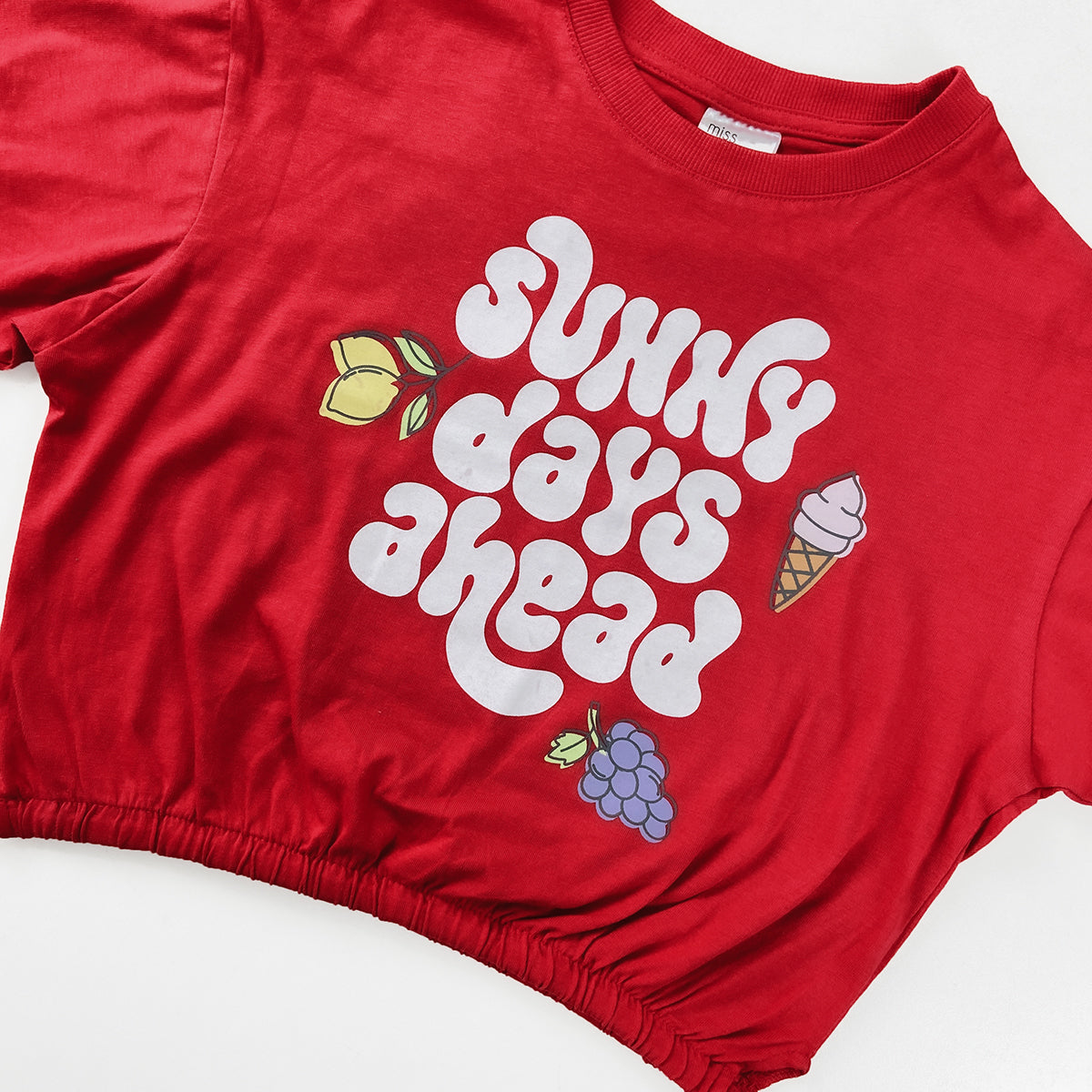 Girls Soft Cotton Printed Ruched Hem Relaxed Fit Casual Top T-Shirt (8-16 Years)