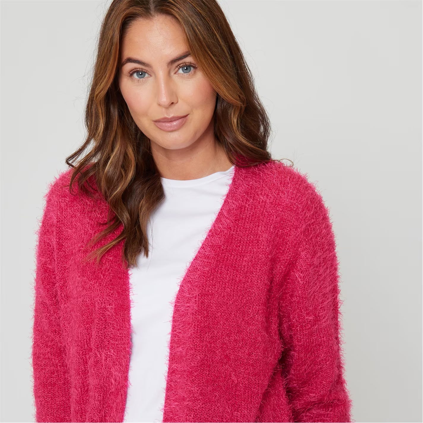 Womens Long Sleeve Round Neck Fluffy Cardigan