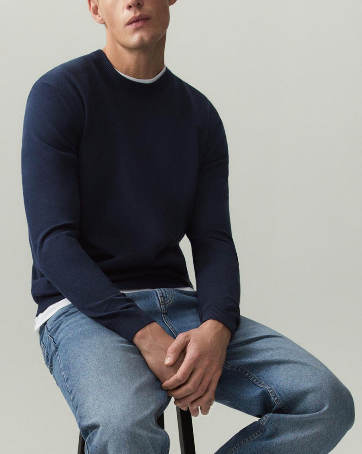 Mens Basic Knit Crew Neck Long Sleeve Pullover Sweater