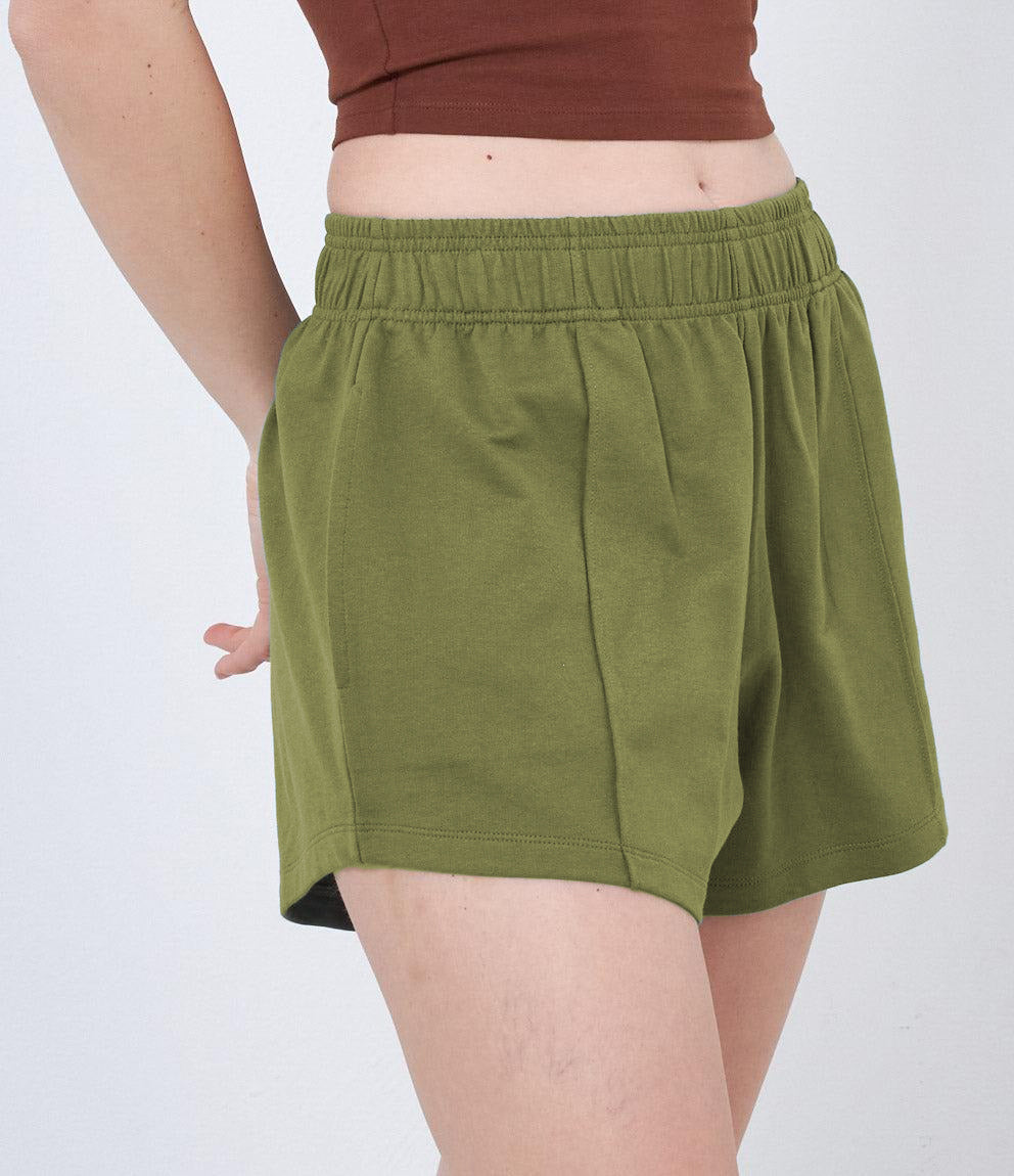 Womens Casual High-Waisted Cotton Terry Shorts