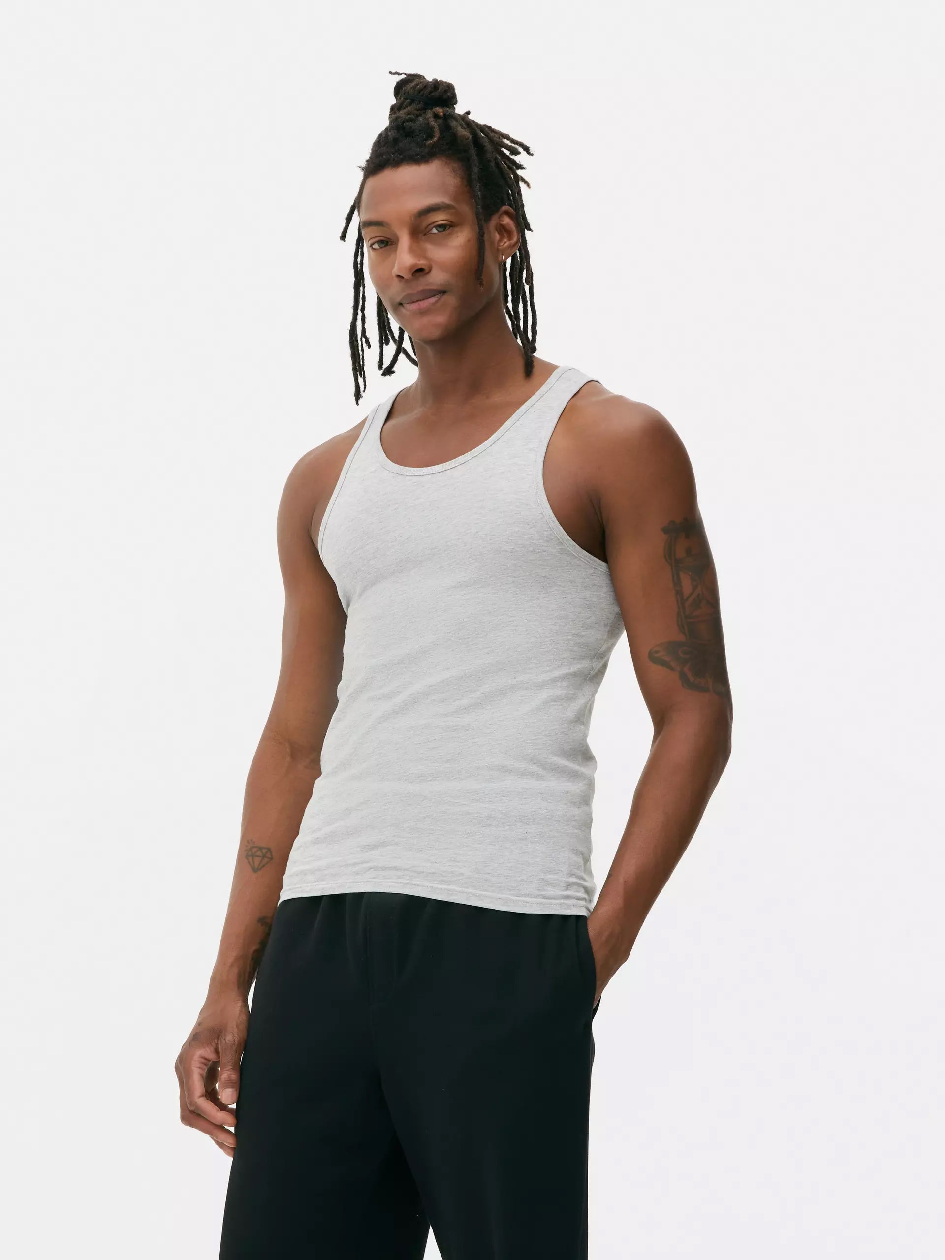 Mens 3-Pack Sleeveless Vests Cotton Grey Tank Top