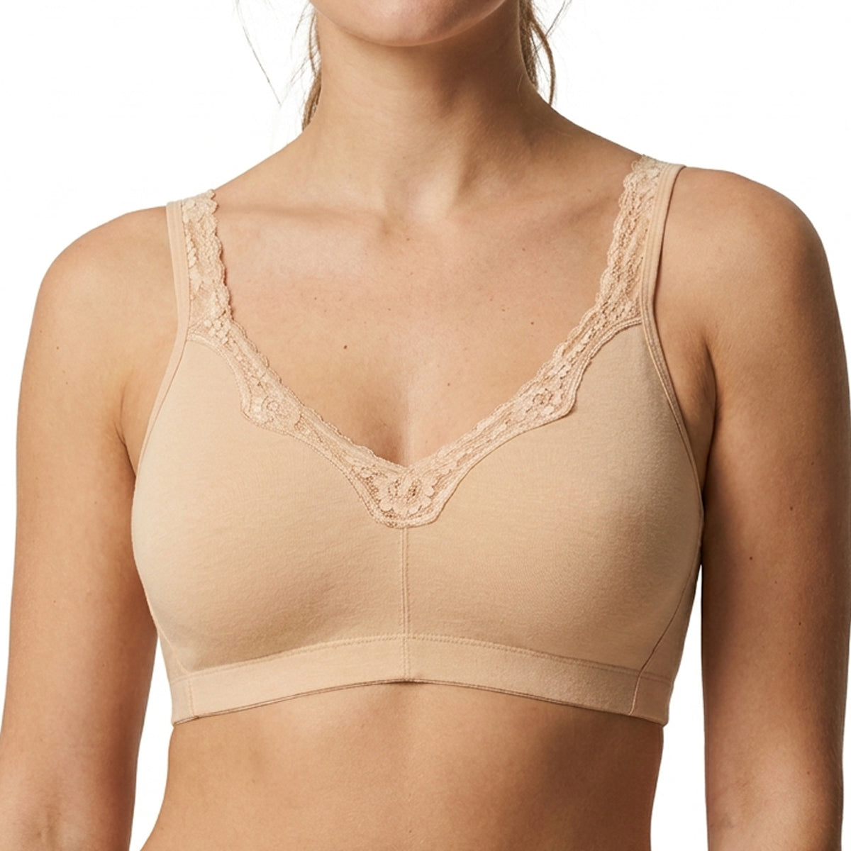 Womens Plus Size Printed & Solid Wireless Cotton Back Close Adjustable Straps Lace Bra