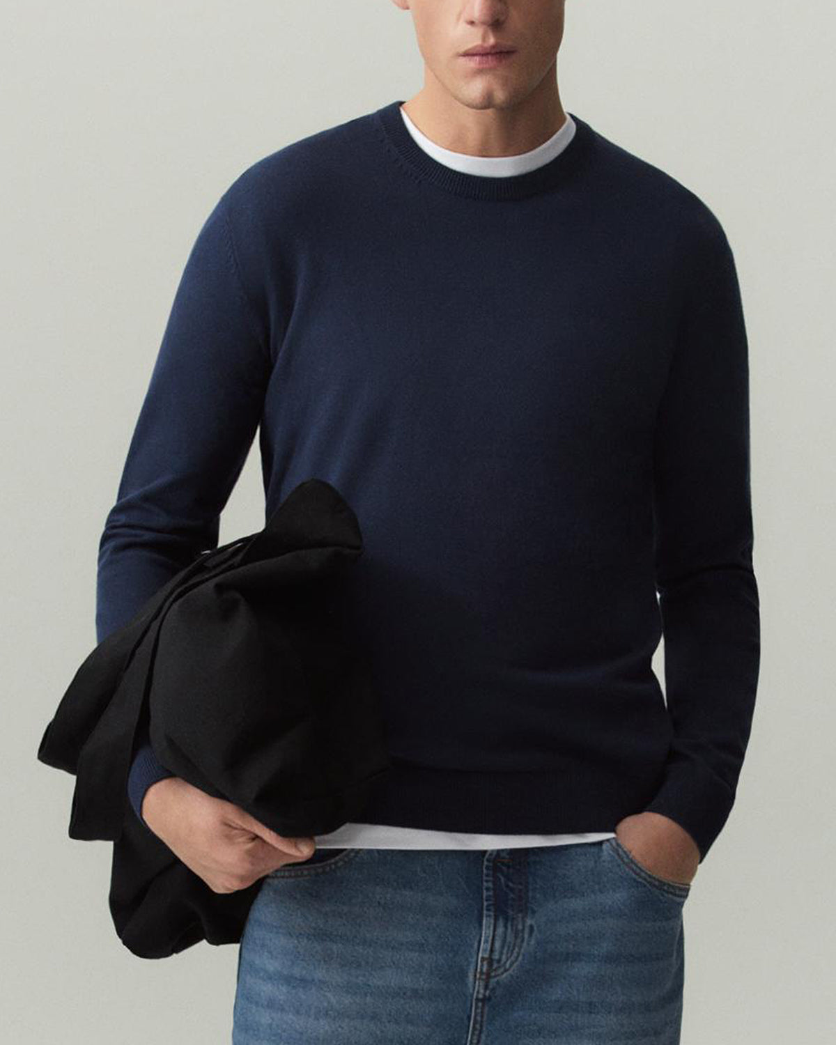 Mens Basic Knit Crew Neck Long Sleeve Pullover Sweater