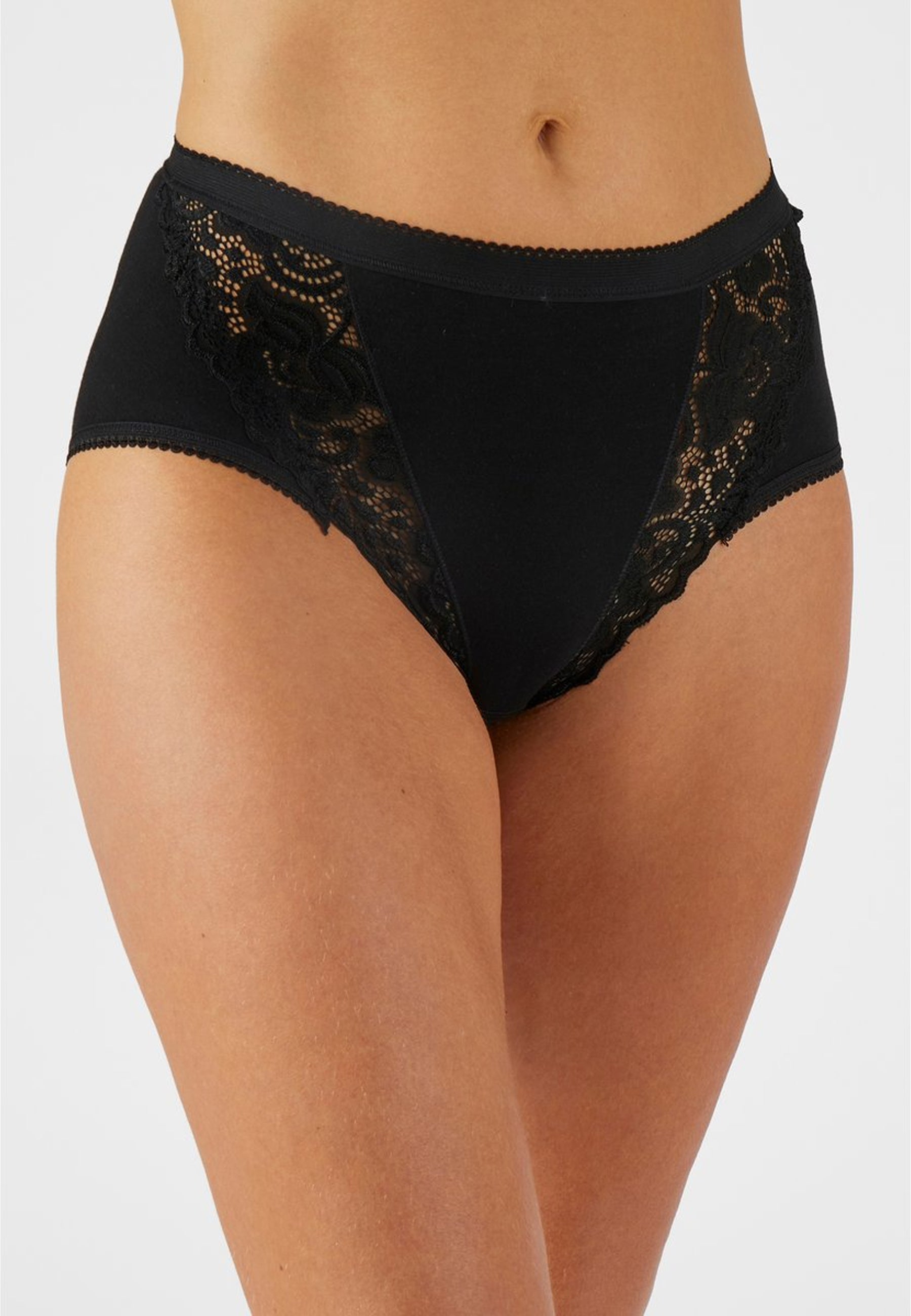 Ladies High Waisted Cotton Stretch Lace Brief Panties