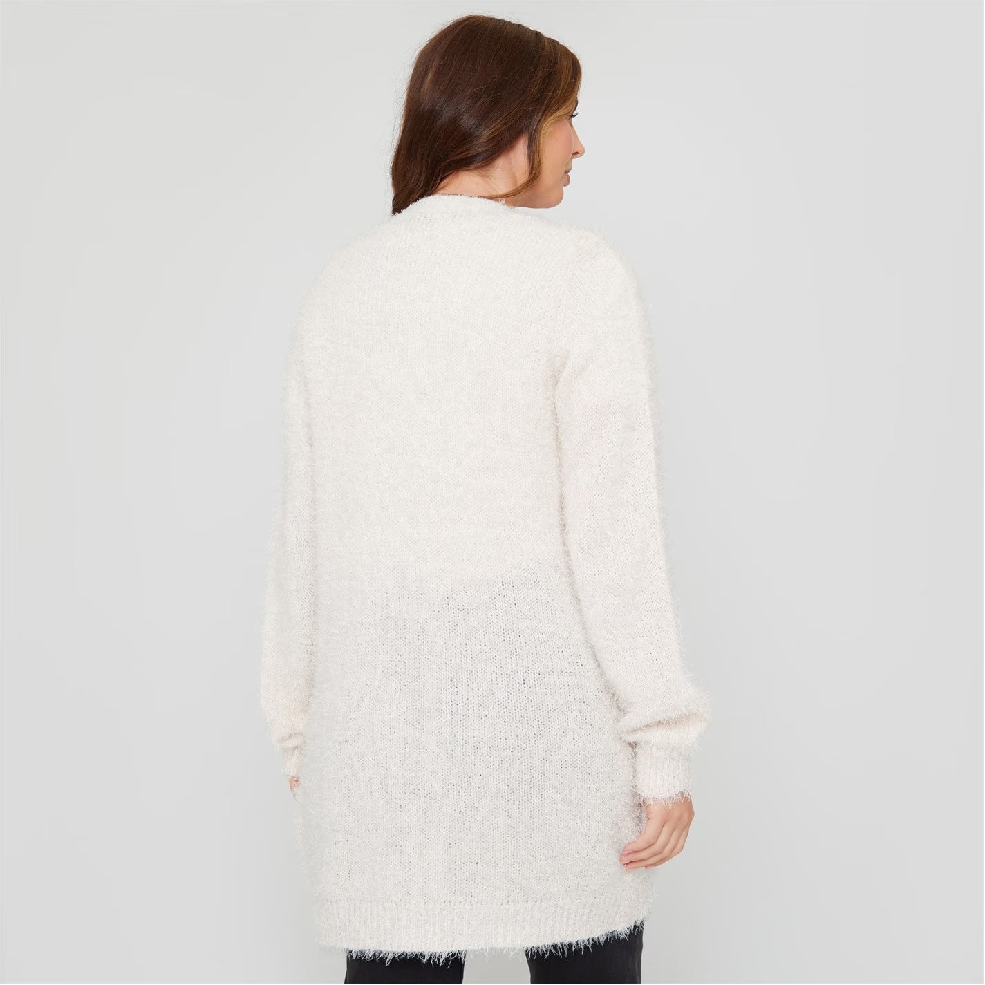 Womens Long Sleeve Round Neck Fluffy Cardigan