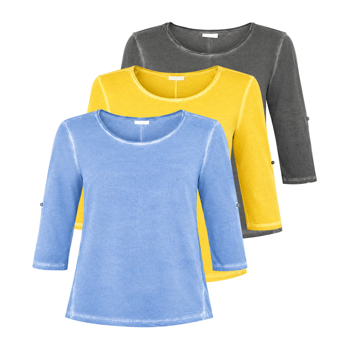 Women's Acid Wash Crewneck 3/4 sleeve T-Shirt
