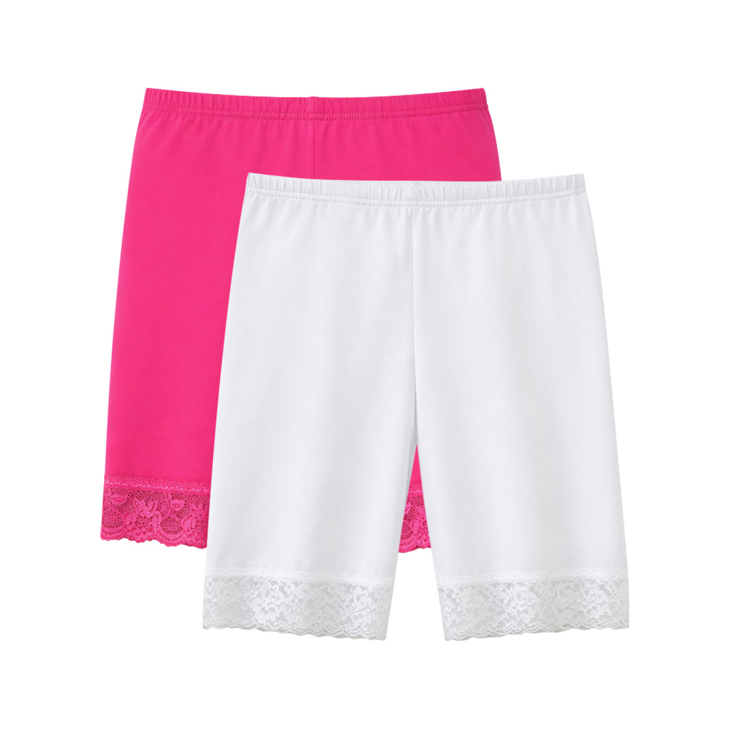 Women’s Cotton Blend Mid Waist Lace Trim Stretch Sports Bike Shorts