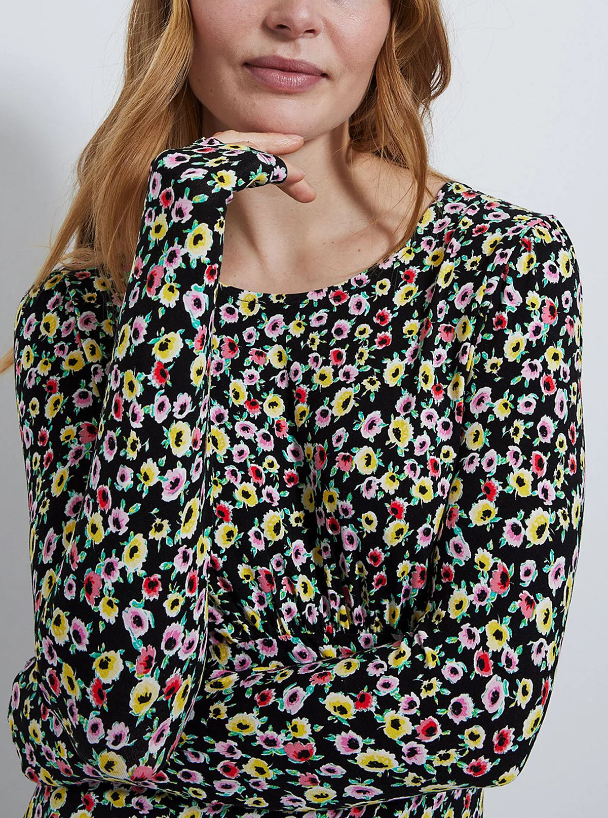 Womens Long Sleeve Crew Neck Printed Mini Dress