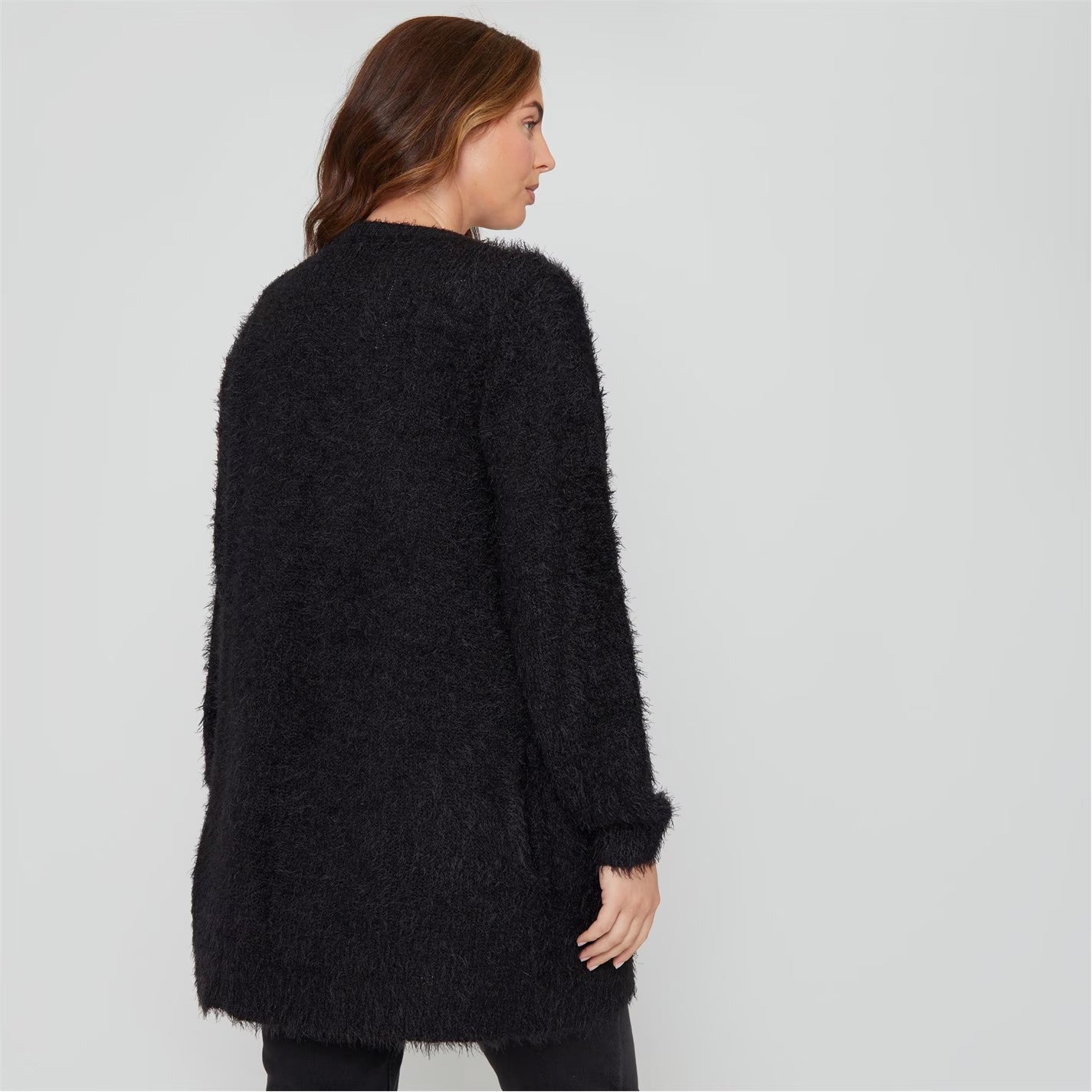 Womens Long Sleeve Round Neck Fluffy Cardigan