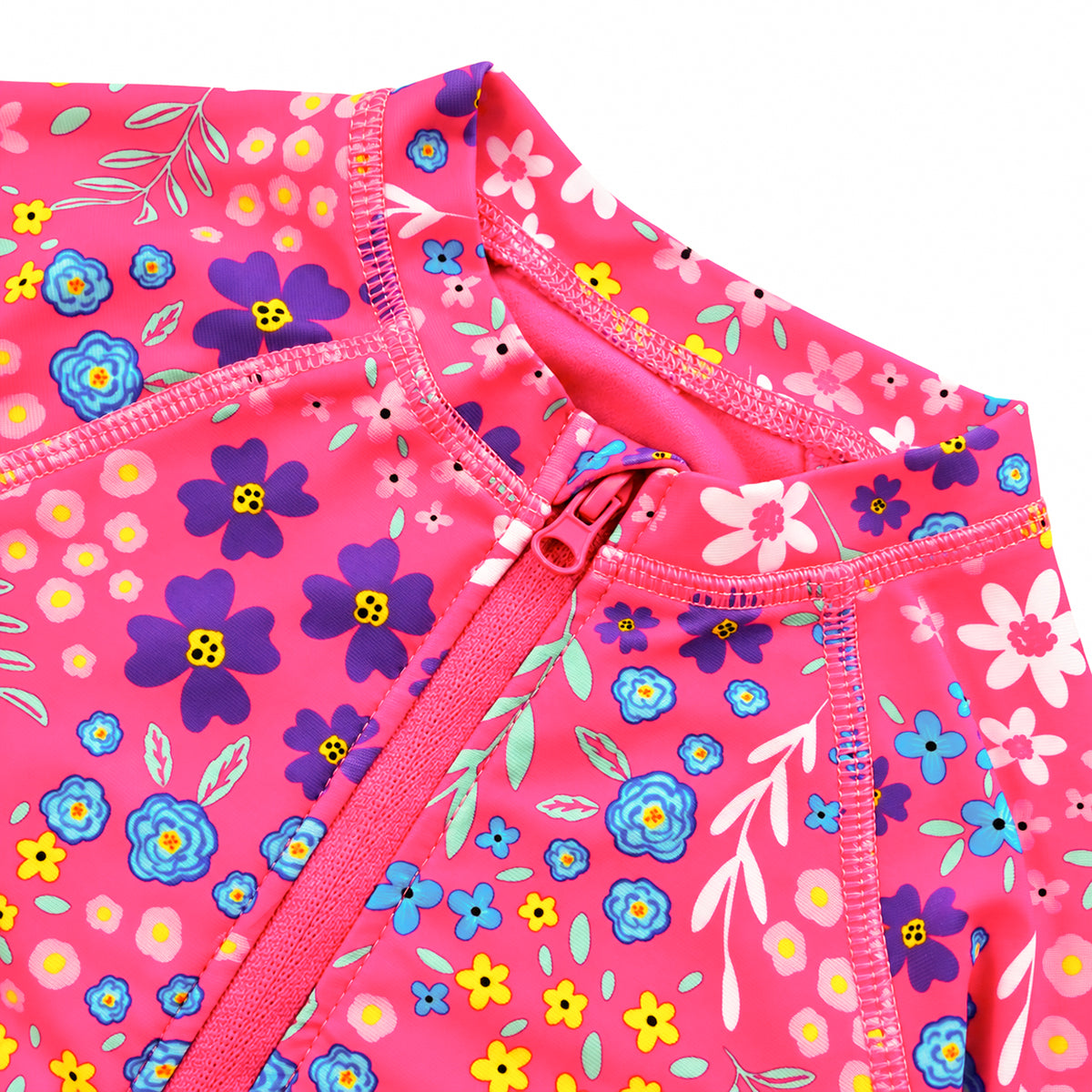 Girls Floral Print Long Sleeve Swim Onesie Bodysuit