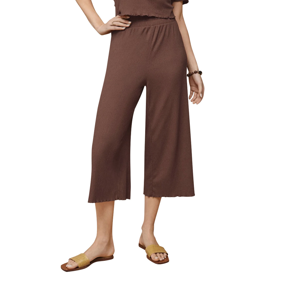 Womens Lightweight Crinkle Culotte 3/4 Pajama