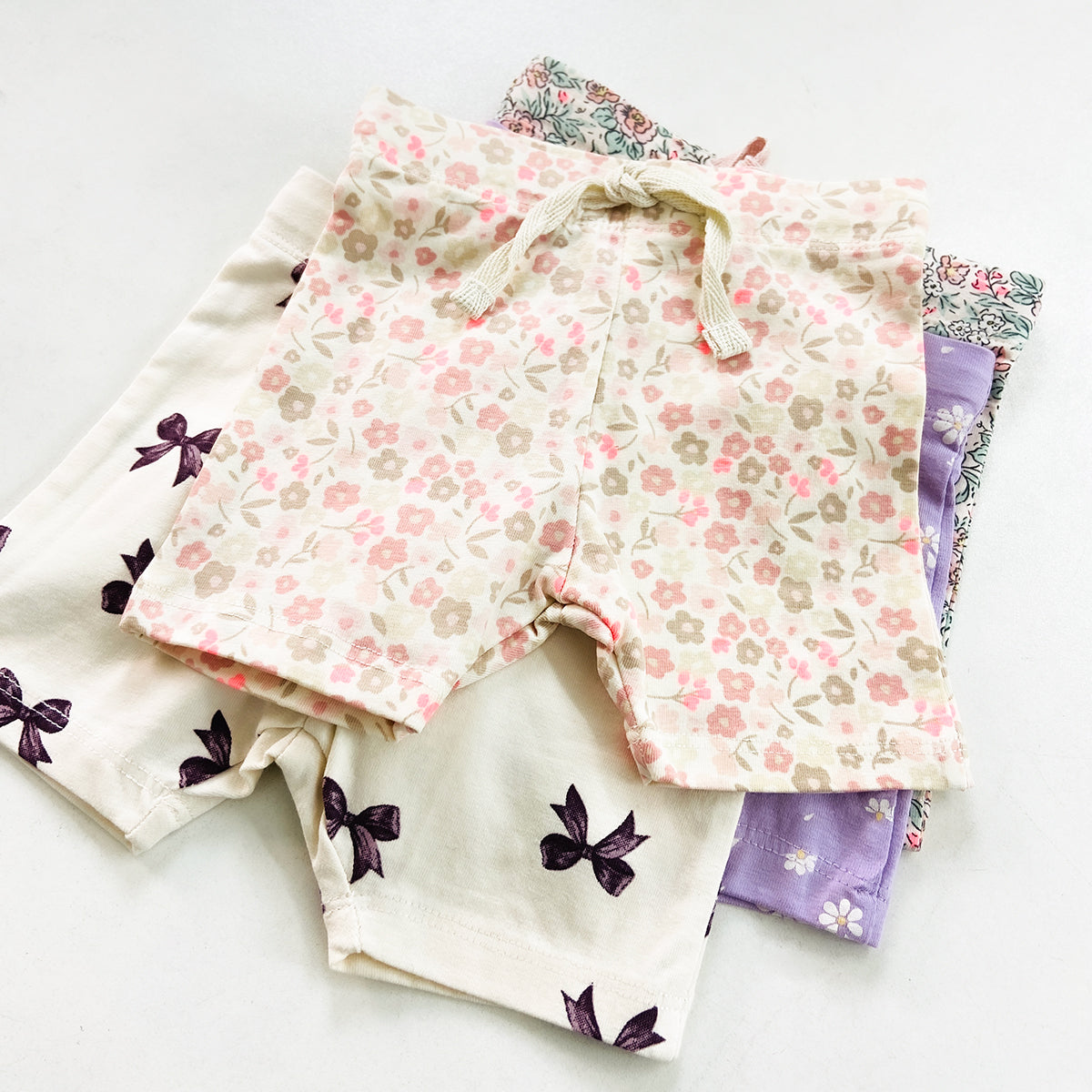 Baby Girls Soft Stretch Cotton Print Bike Shorts With Drawstring