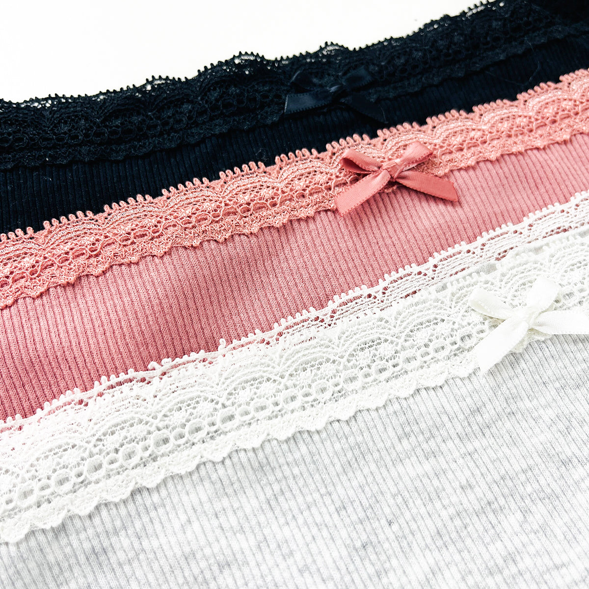 Pack of 5 Womens Ribbed Cotton Lace Thong Panty