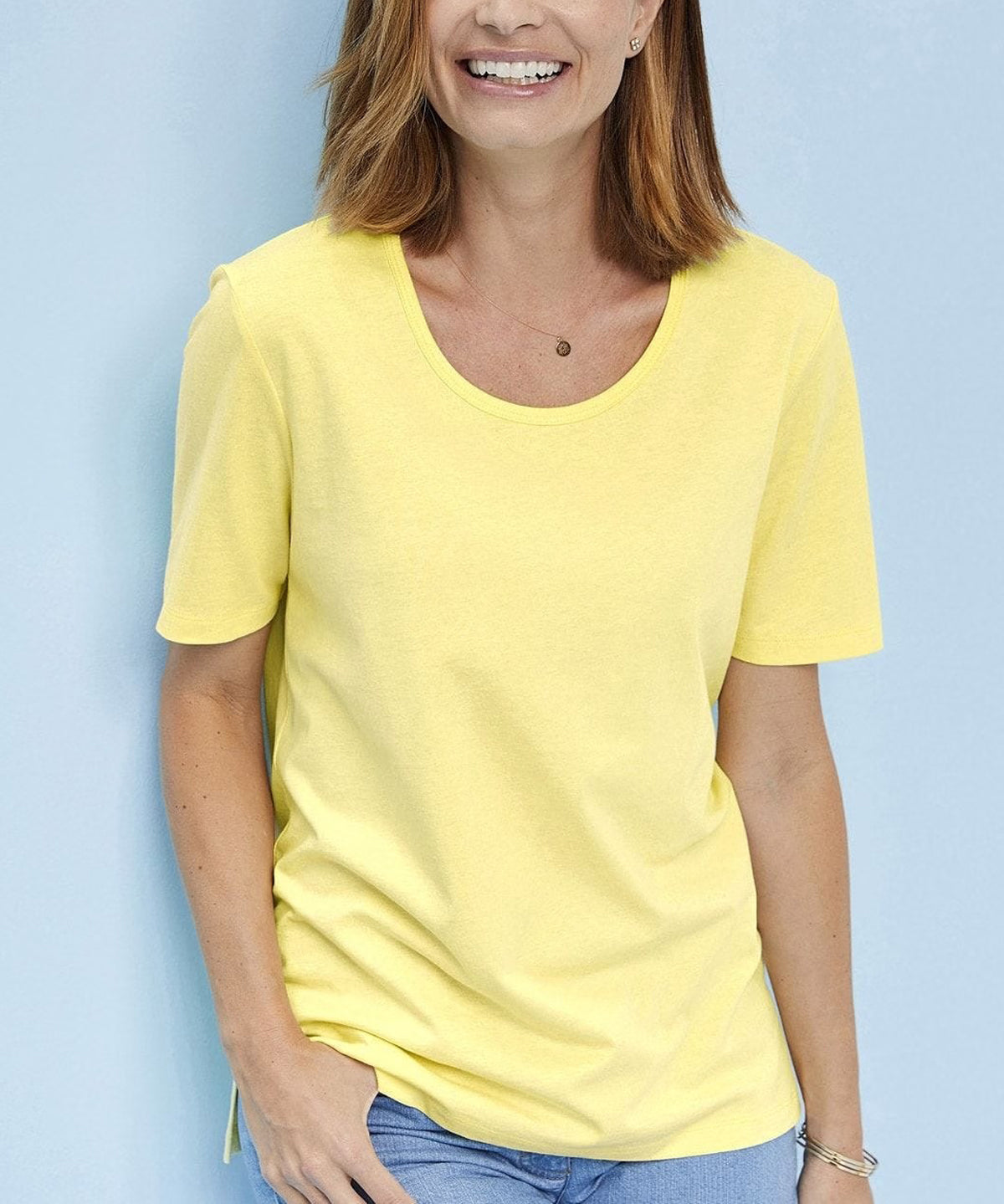 Womens Side Slit Scoop Neck Cotton T-Shirt