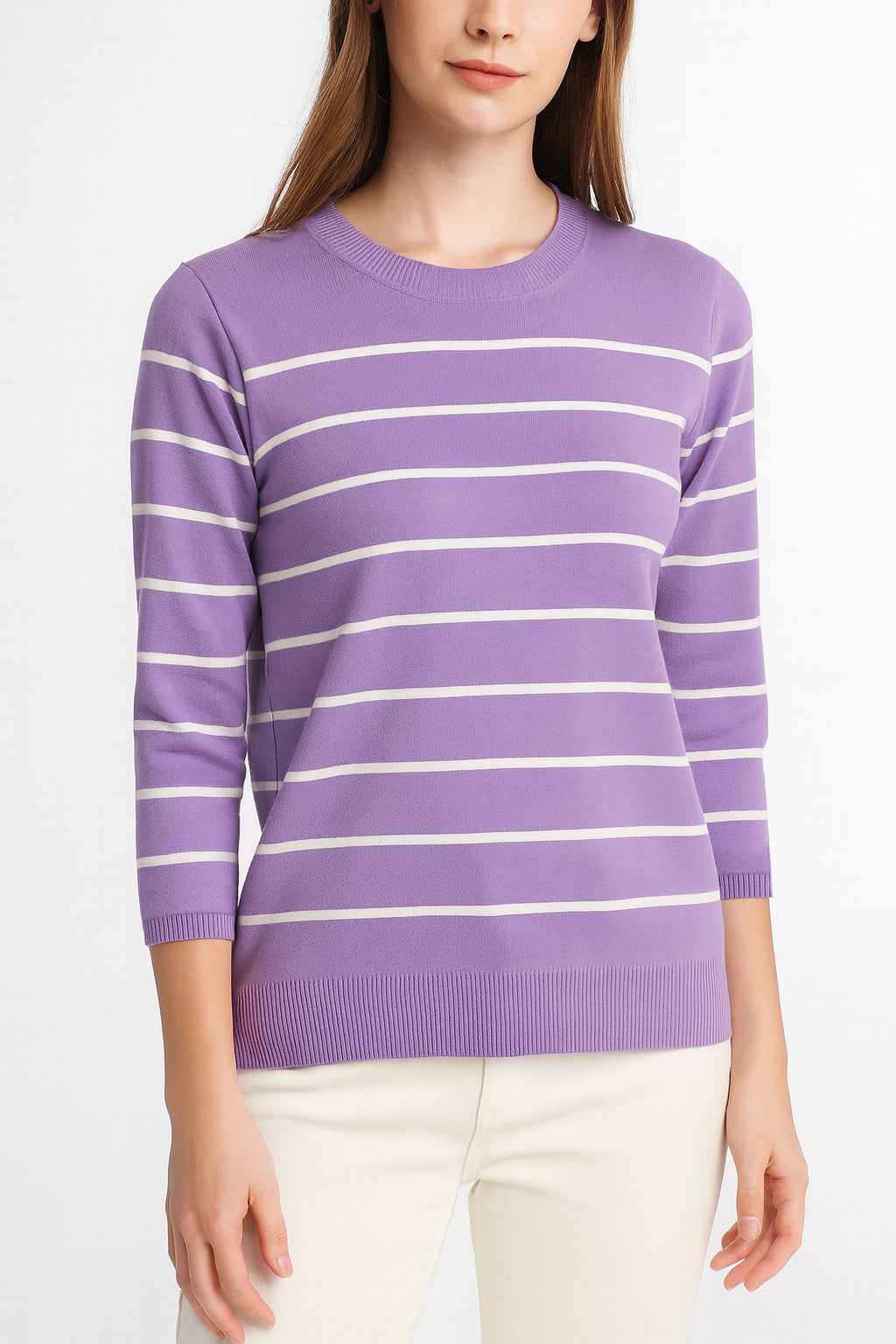 Ladies Premium Striped Knit Winter Pullover Sweater