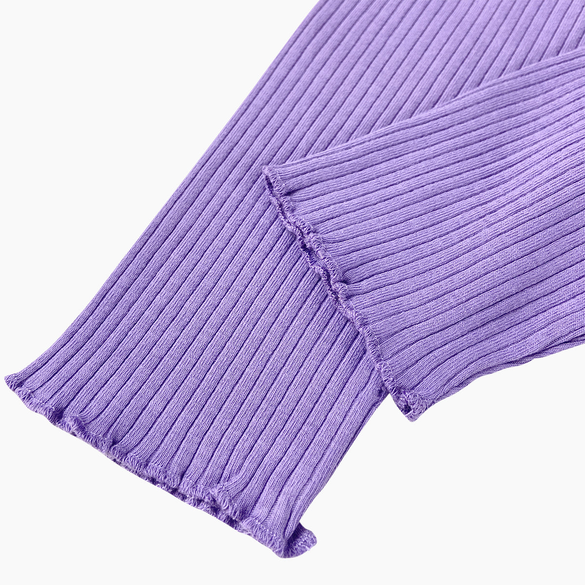Girls Ribbed Purple Cotton Full Length Leggings