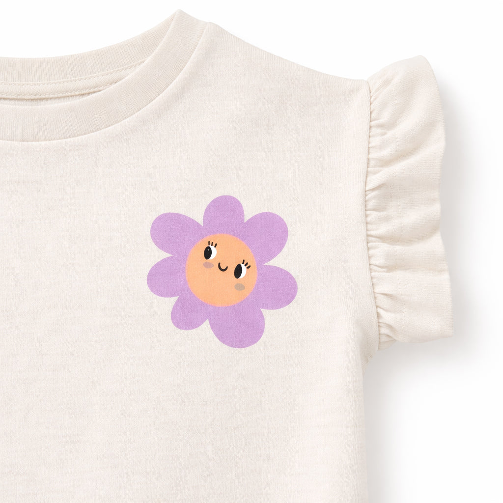 Girls Soft & Comfortable Cotton Ruffle Sleeve Flower Print T-Shirt