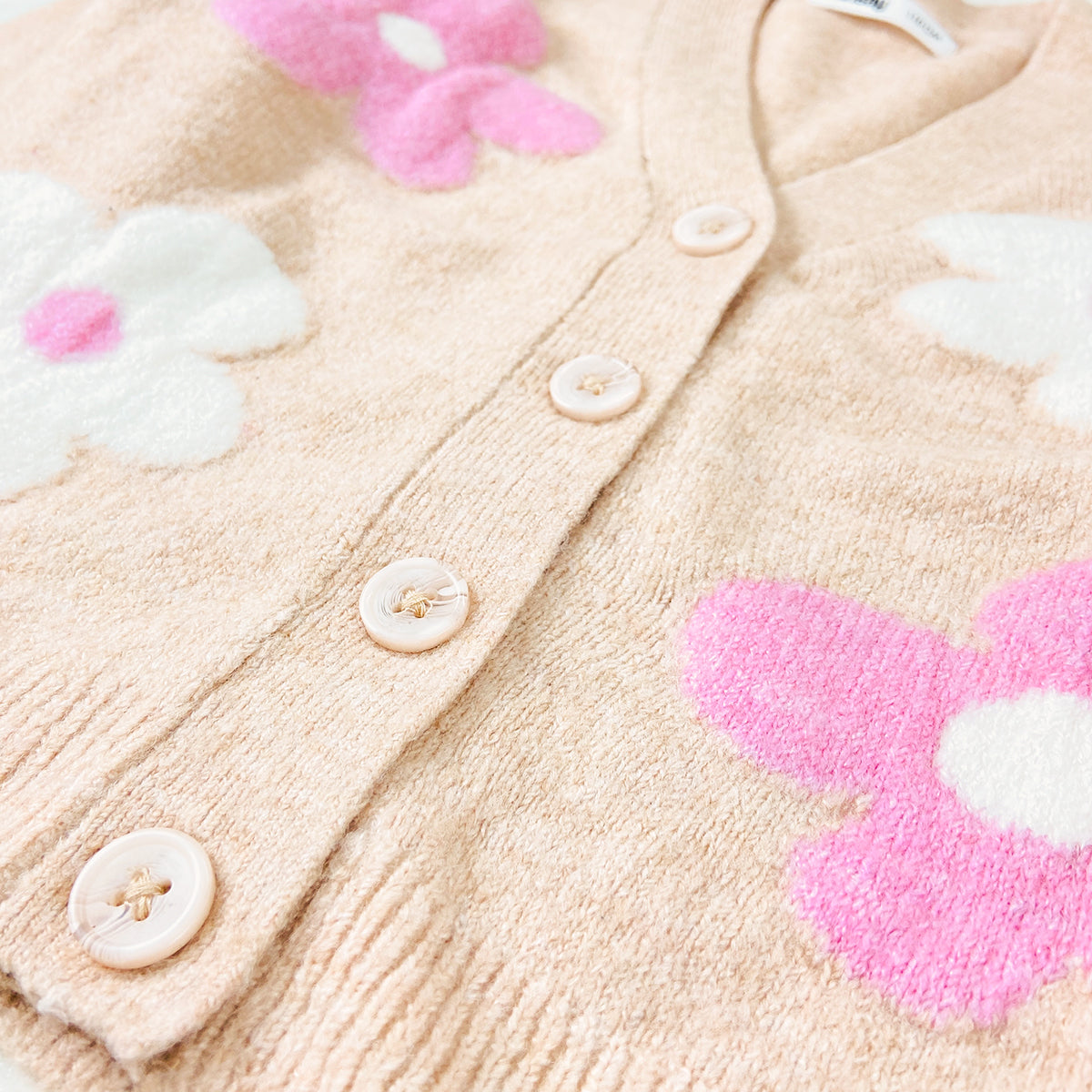 Girls Premium Floral Knit Button-Down Cardigan Sweater