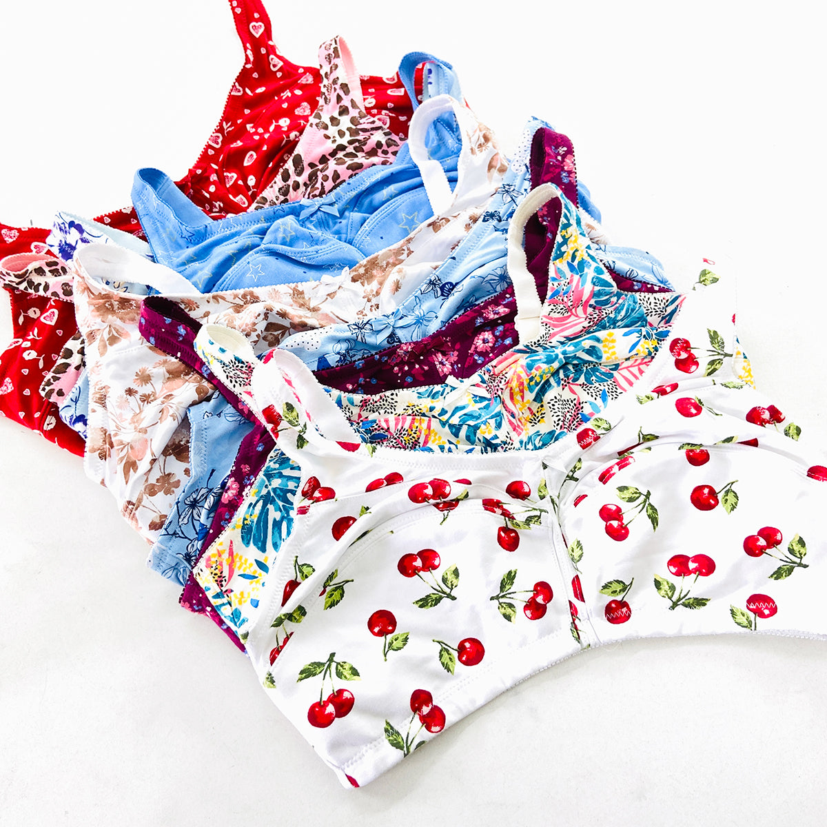 Womens Plus Size Printed Wireless Back Close Adjustable Straps Bra