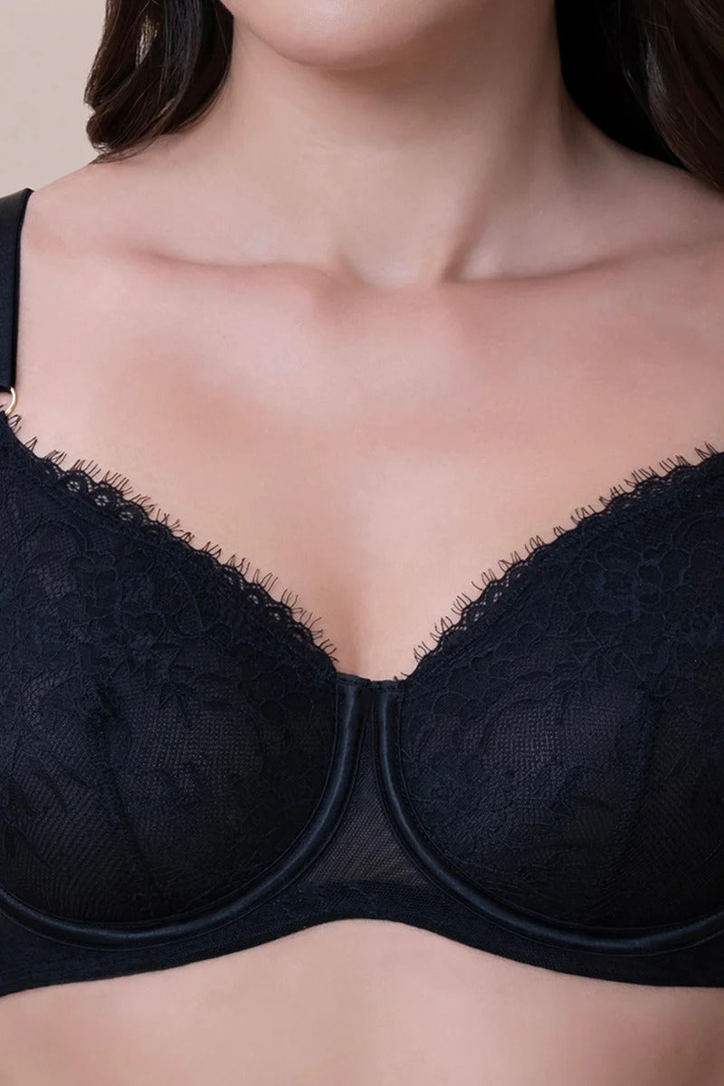 Women's Full Coverage Non-Padded Wired Floral Lace Bra