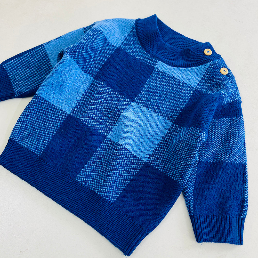 Toddler Baby Long Sleeve Checked  Knit Cotton Jumper