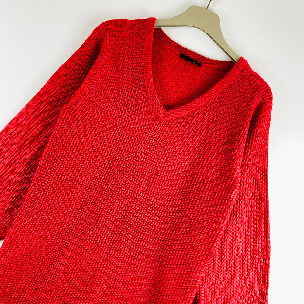 Womens Textured V-Neck Semi Long Sweater