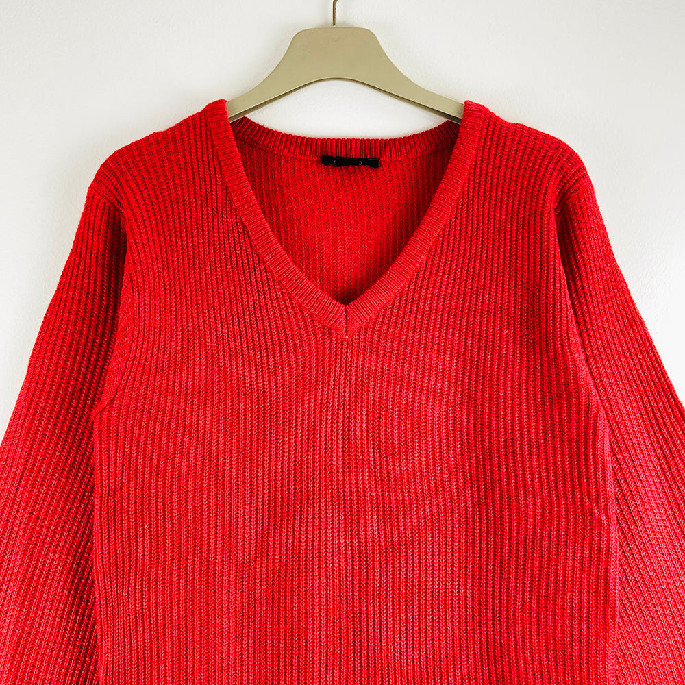 Womens Textured V-Neck Semi Long Sweater